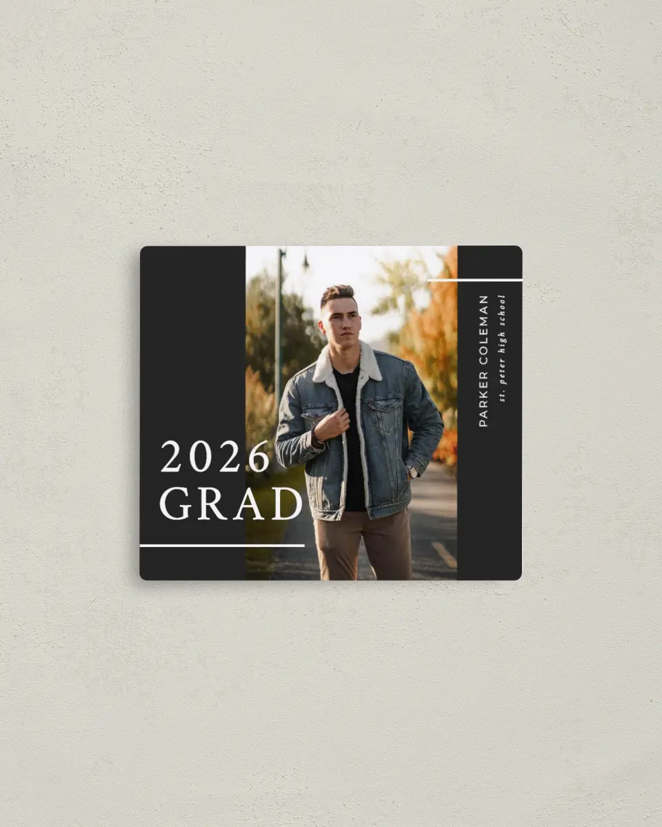 This is a 3½" x 4" Graduation Announcement Magnet called Simply Lined printed in full color with a Luxe Satin finish