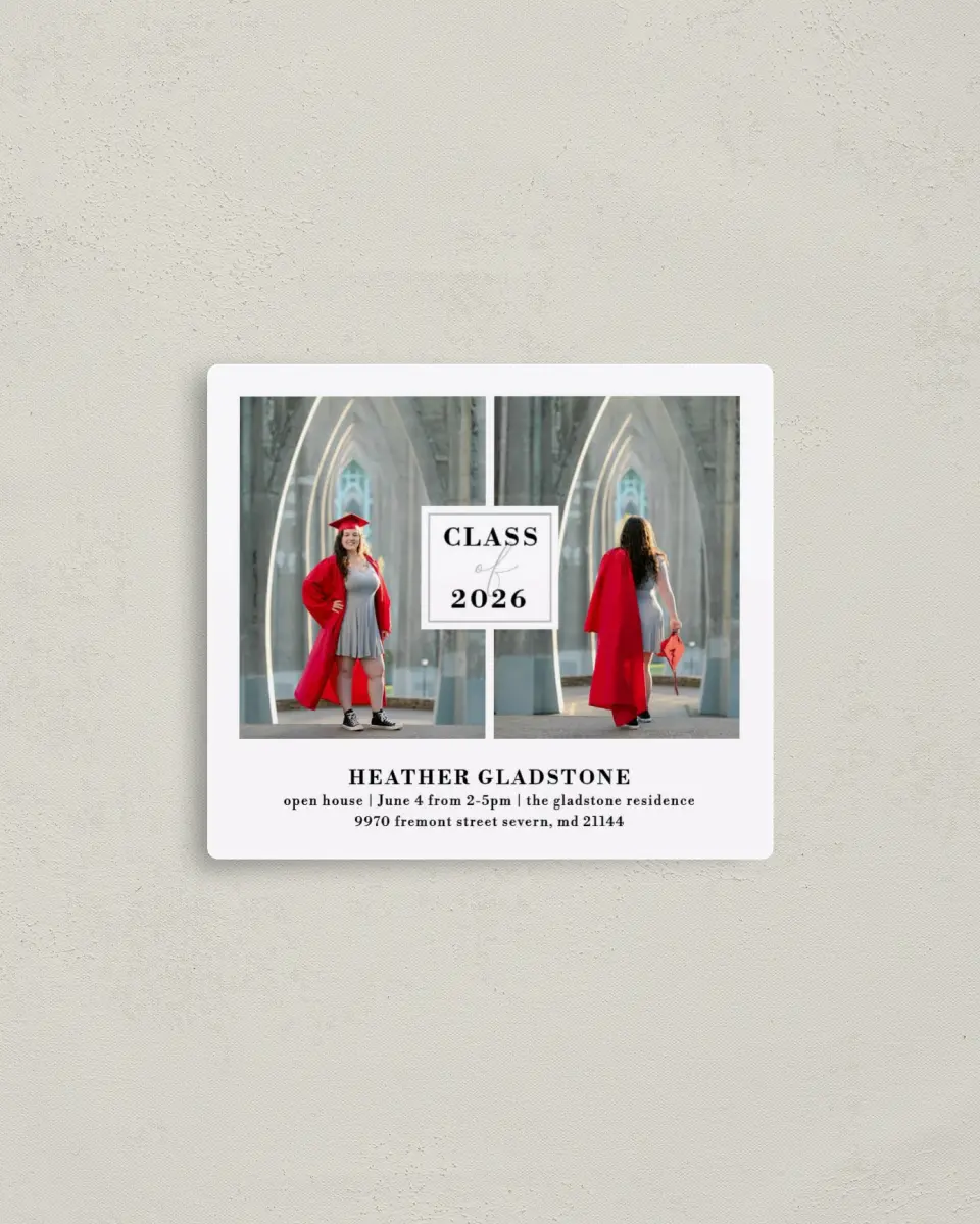 This is a 3½" x 4" Graduation Announcement Magnet called Strong Foundation printed in full color with a Luxe Satin finish