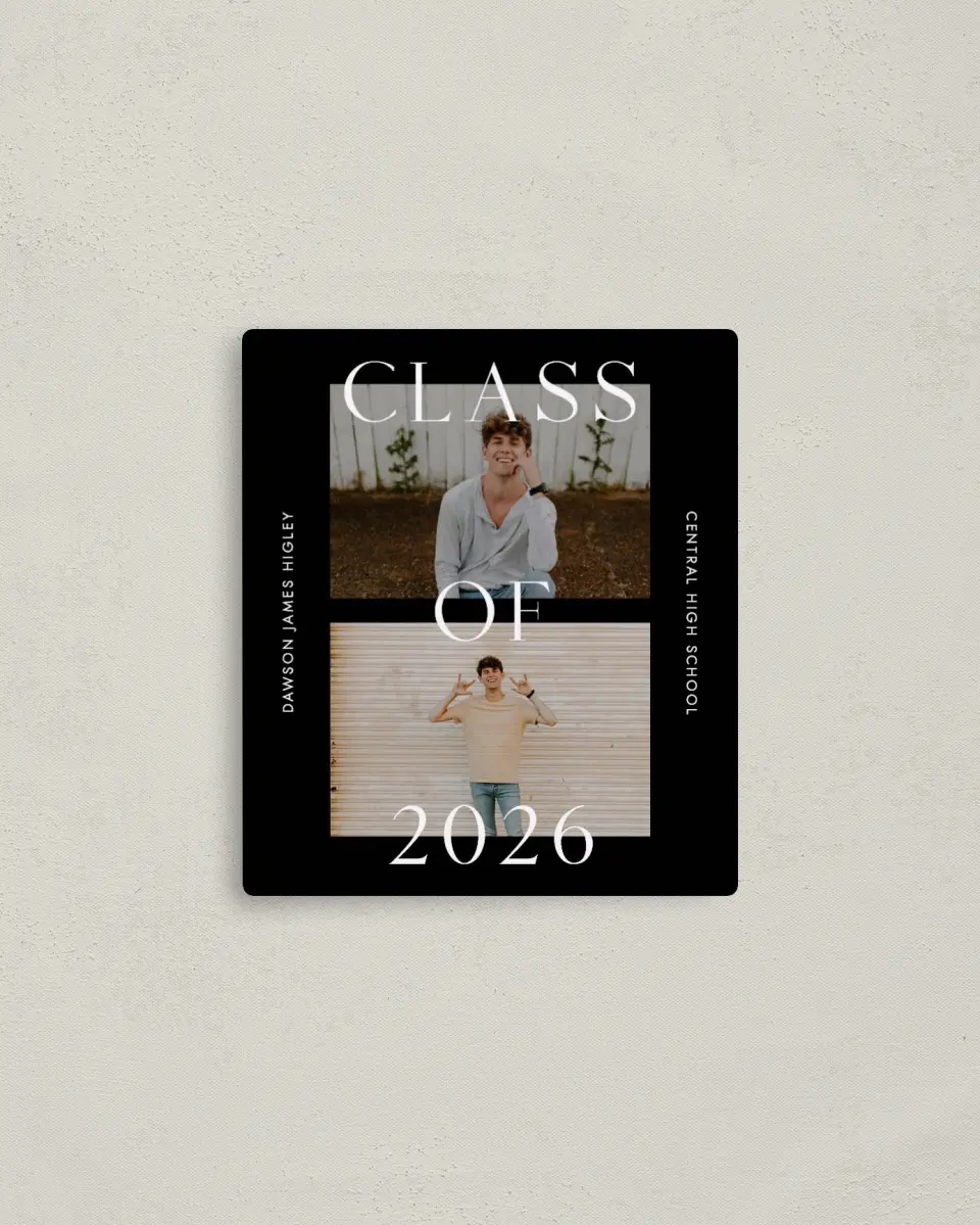 This is a 3½" x 4" Graduation Announcement Magnet called Cool Class printed in full color with a Luxe Satin finish