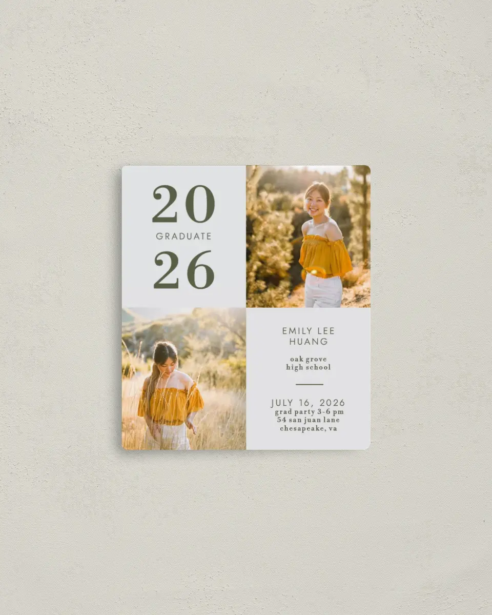 This is a 3½" x 4" Graduation Announcement Magnet called Star Student printed in full color with a Luxe Satin finish