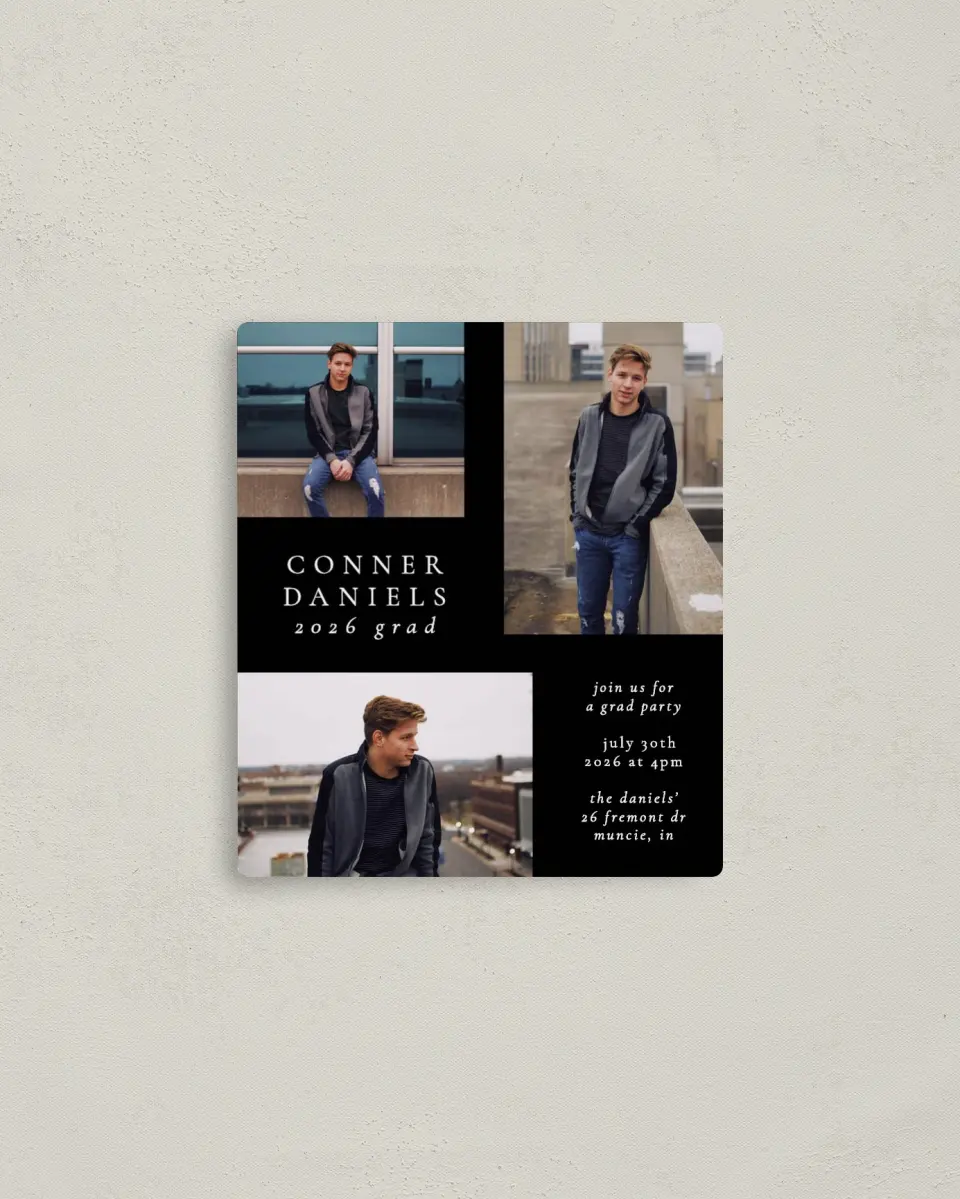 This is a 3½" x 4" Graduation Announcement Magnet called Graduate Grid printed in full color with a Luxe Satin finish