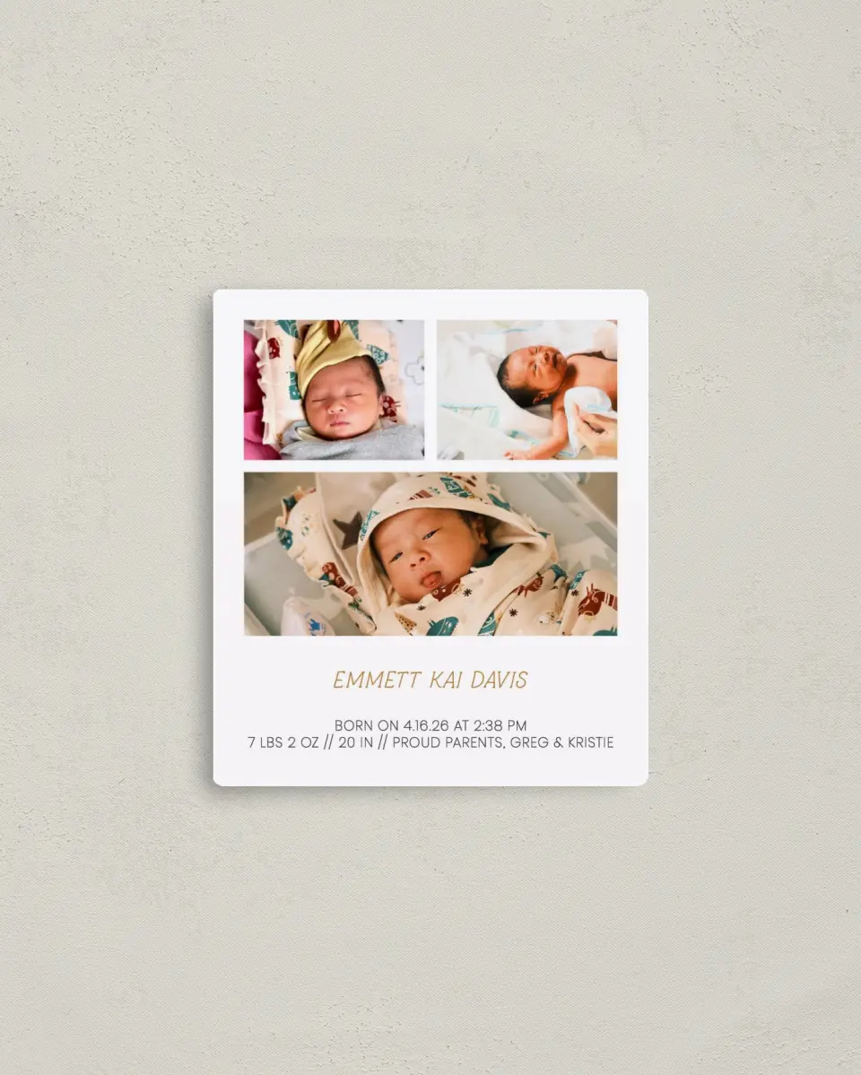 This is a 3½" x 4" Birth Announcement Magnet called Natal Name printed in full color with a Luxe Satin finish