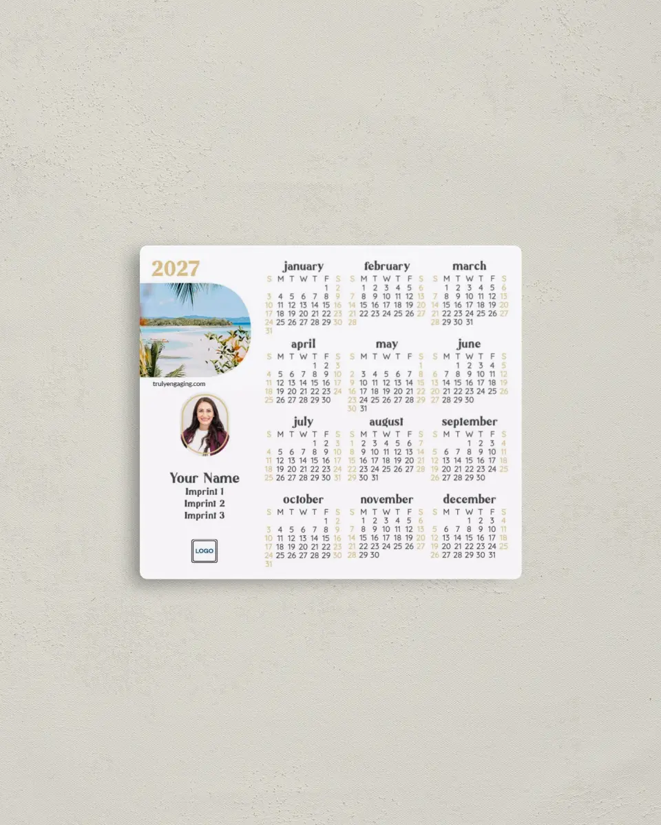 This is a 3½" x 4" Full Magnet Calendar called Seas the Day printed in full color with a Standard Gloss finish