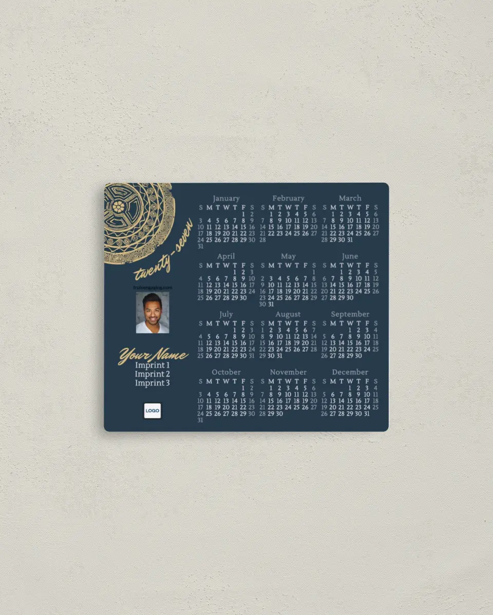 This is a 3½" x 4" Full Magnet Calendar called Decorative Disk printed in full color with a Standard Gloss finish