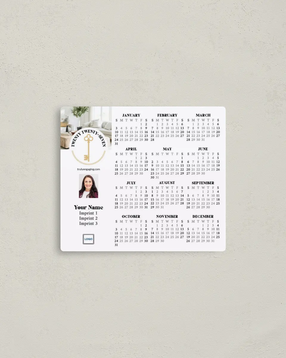 This is a 3½" x 4" Full Magnet Calendar called House Key printed in full color with a Standard Gloss finish