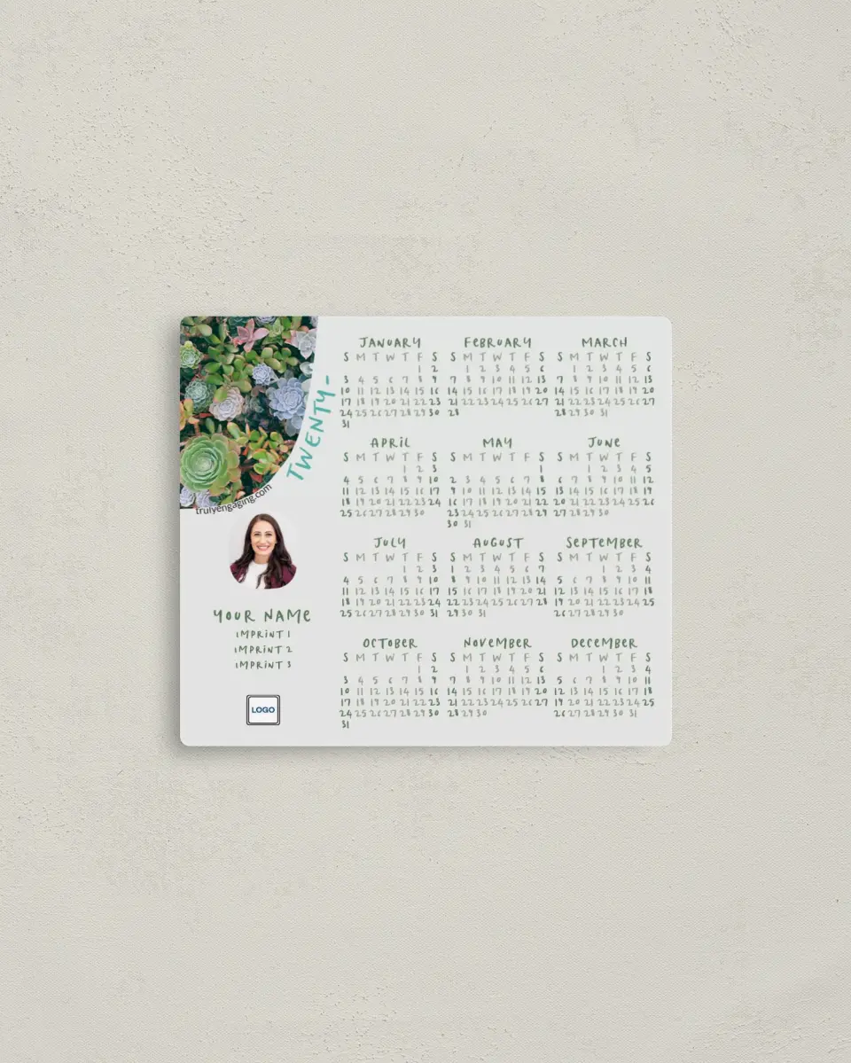 This is a 3½" x 4" Full Magnet Calendar called Abundant Succulent printed in full color with a Standard Gloss finish