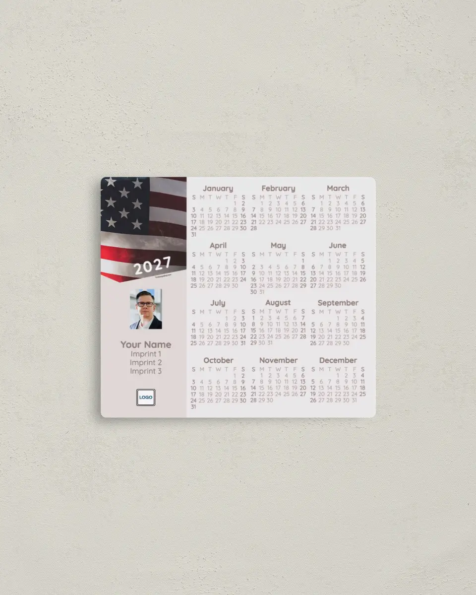This is a 3½" x 4" Full Magnet Calendar called Angular Flag printed in full color with a Standard Gloss finish