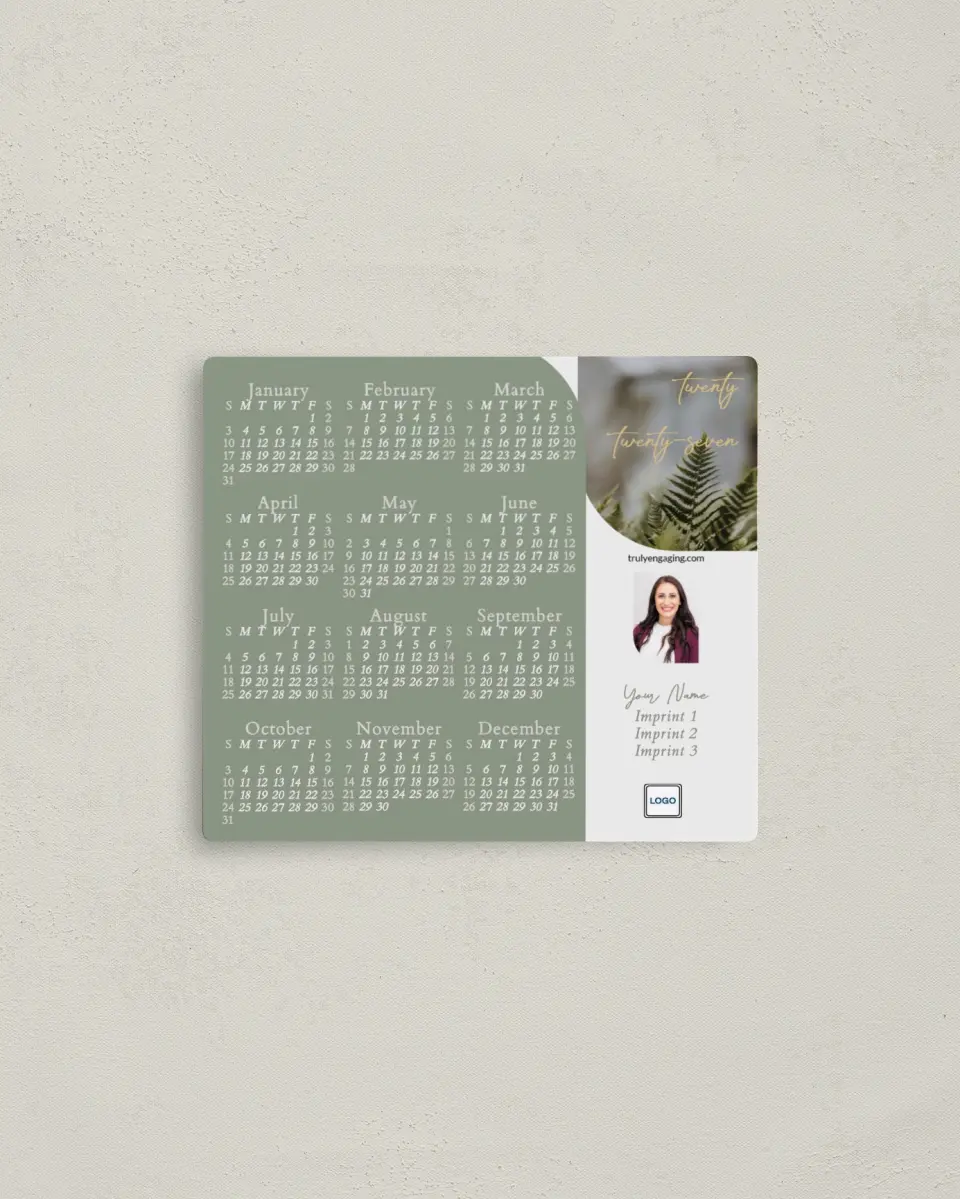 This is a 3½" x 4" Full Magnet Calendar called Fern Arc printed in full color with a Standard Gloss finish