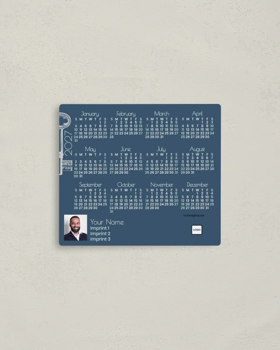This is a 3½" x 4" Full Magnet Calendar called Graphic Key printed in full color with a Standard Gloss finish
