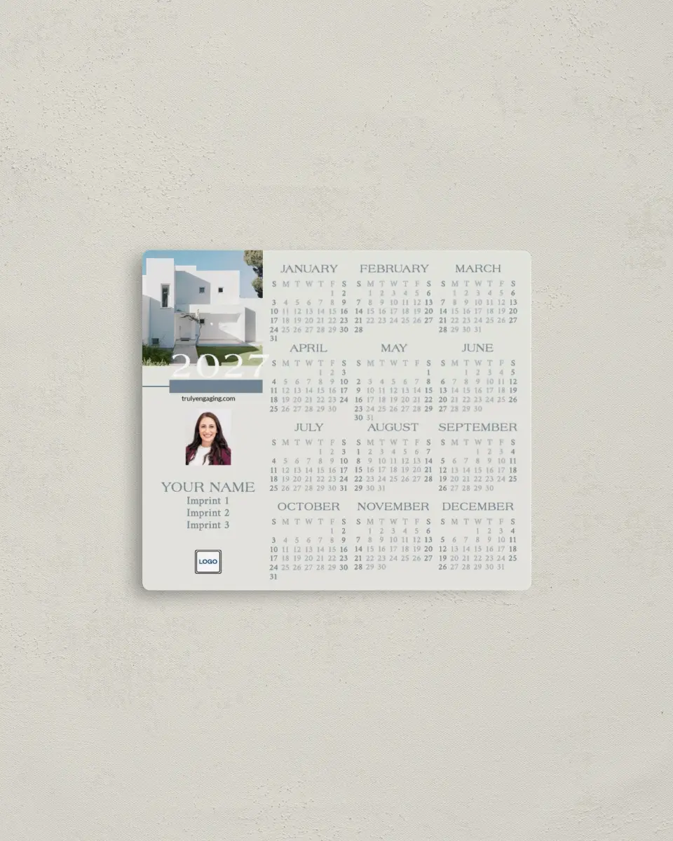 This is a 3½" x 4" Full Magnet Calendar called Mod Home printed in full color with a Standard Gloss finish