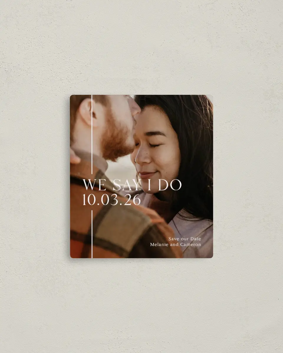 This is a 3½" x 4" Save the Date Magnet called Fresh Line printed in full color with a Luxe Satin finish