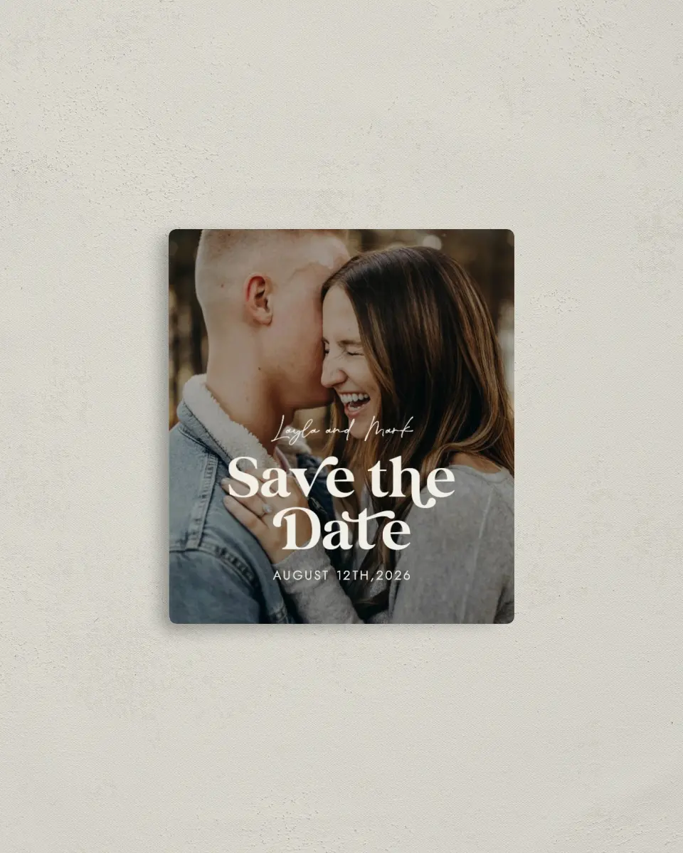 This is a 3½" x 4" Save the Date Magnet called Sweet Reminder printed in full color with a Luxe Satin finish