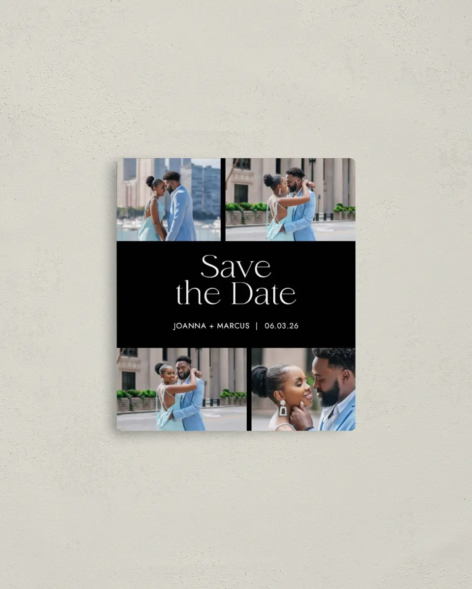 This is a 3½" x 4" Save the Date Magnet called Artful Abundance printed in full color with a Luxe Satin finish