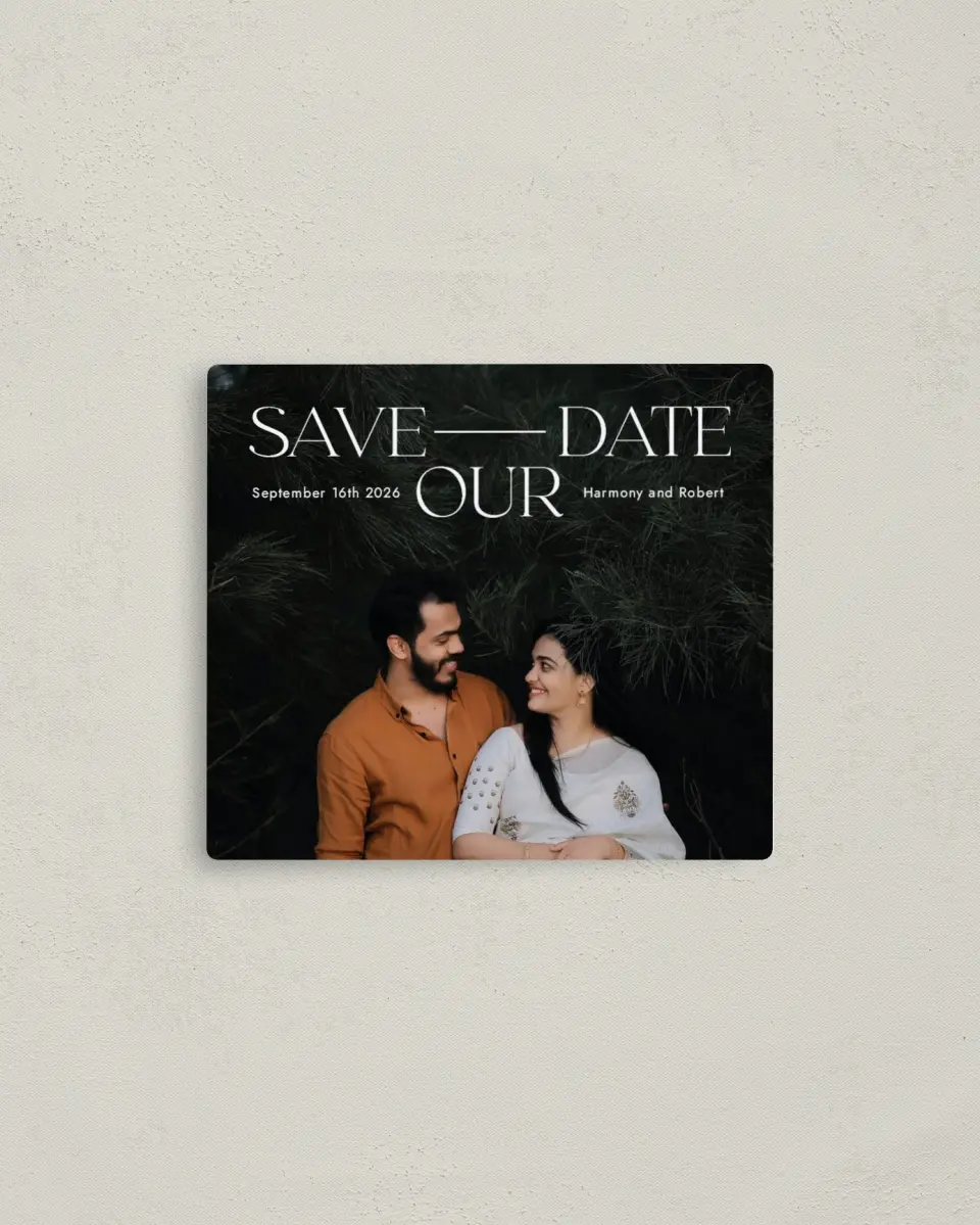 This is a 3½" x 4" Save the Date Magnet called United in Love printed in full color with a Luxe Satin finish