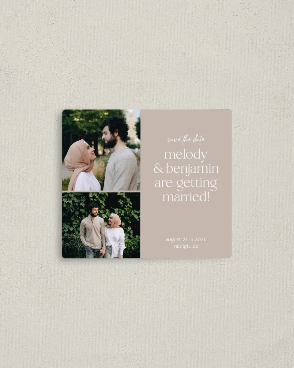 This is a 3½" x 4" Save the Date Magnet called Pretty Plans printed in full color with a Luxe Satin finish