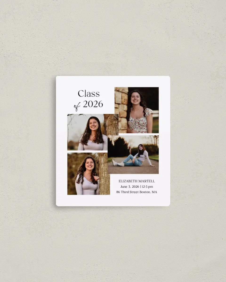 This is a 3½" x 4" Graduation Announcement Magnet called Stacked Statement printed in full color with a Luxe Satin finish