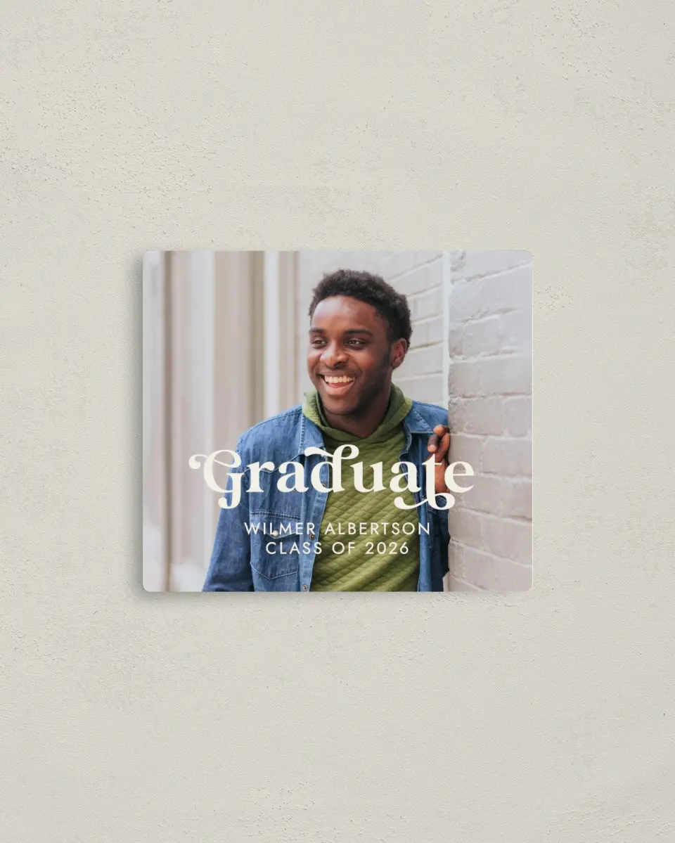 This is a 3½" x 4" Graduation Announcement Magnet called Flourishing Graduate printed in full color with a Luxe Satin finish