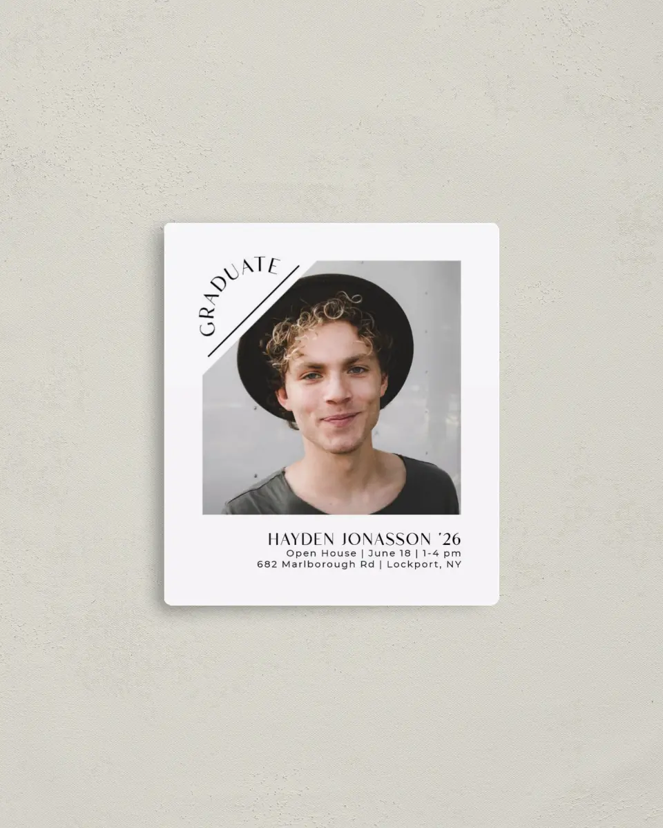 This is a 3½" x 4" Graduation Announcement Magnet called Slice of Success printed in full color with a Luxe Satin finish