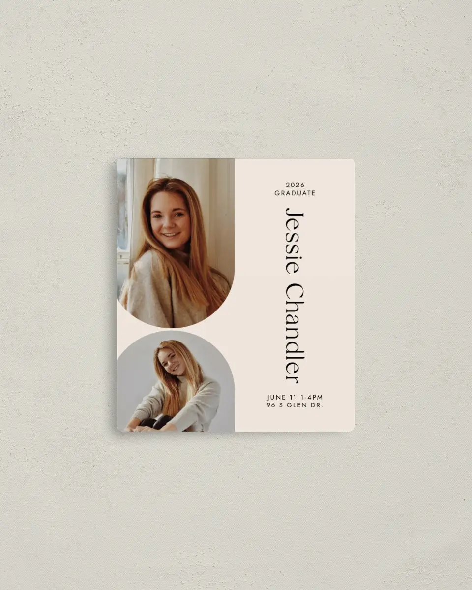 This is a 3½" x 4" Graduation Announcement Magnet called Dynamic Duo printed in full color with a Luxe Satin finish