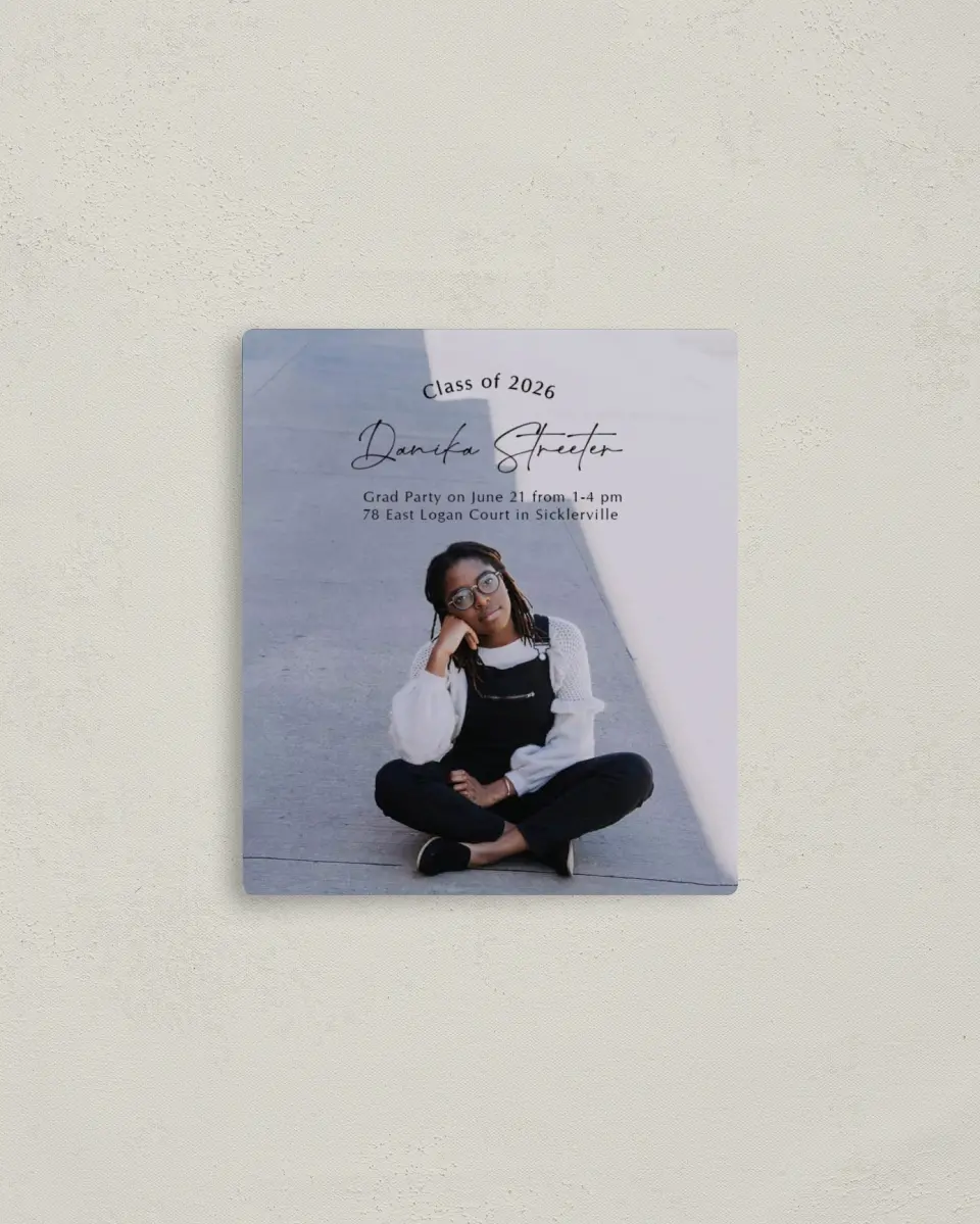 This is a 3½" x 4" Graduation Announcement Magnet called Academic Arch printed in full color with a Luxe Satin finish
