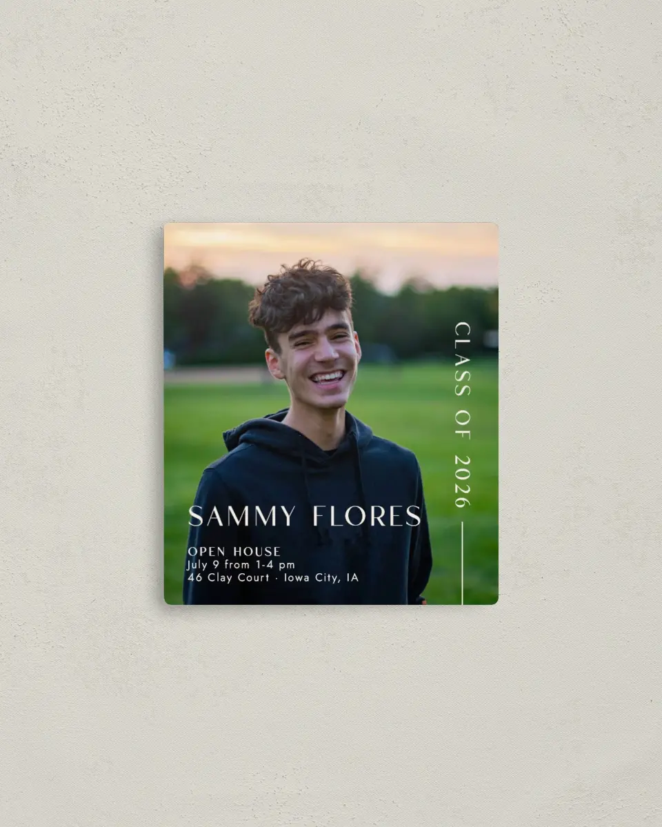 This is a 3½" x 4" Graduation Announcement Magnet called Bold Badge printed in full color with a Luxe Satin finish