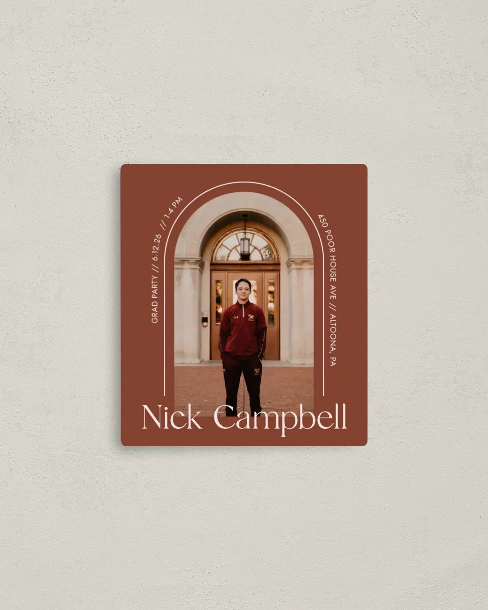 This is a 3½" x 4" Graduation Announcement Magnet called Victory Lap printed in full color with a Luxe Satin finish