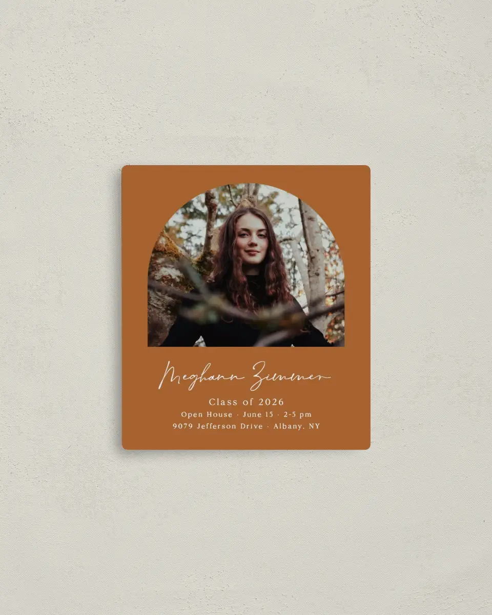 This is a 3½" x 4" Graduation Announcement Magnet called Simple Signature printed in full color with a Luxe Satin finish