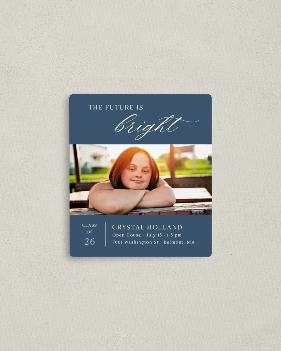 This is a 3½" x 4" Graduation Announcement Magnet called Bright Beginnings printed in full color with a Luxe Satin finish