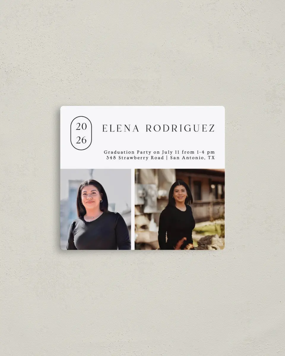 This is a 3½" x 4" Graduation Announcement Magnet called Badge of Honor printed in full color with a Luxe Satin finish