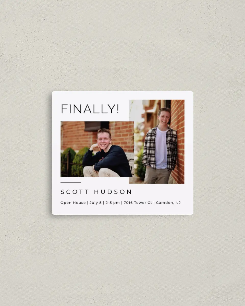 This is a 3½" x 4" Graduation Announcement Magnet called Grand Finale printed in full color with a Luxe Satin finish