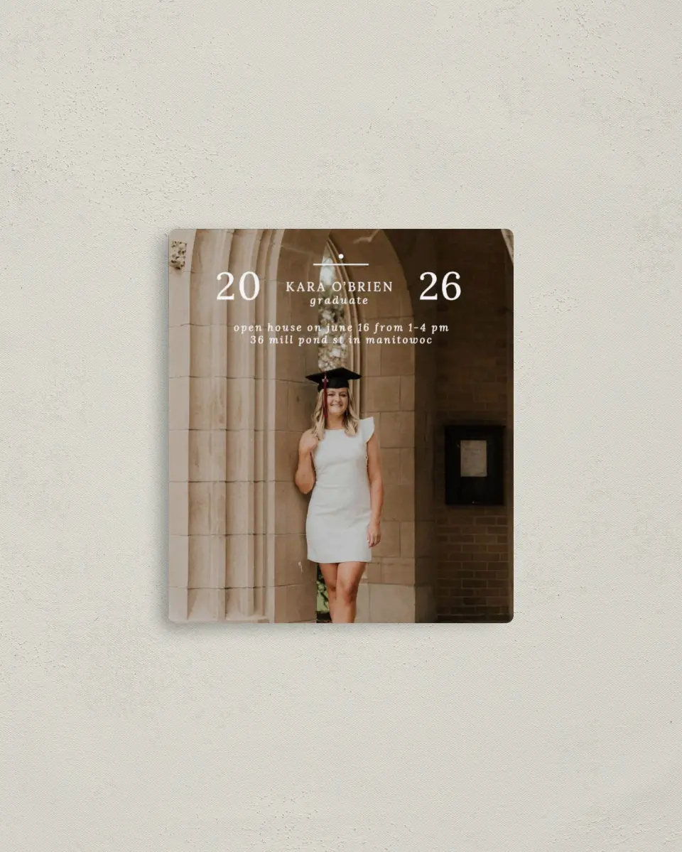 This is a 3½" x 4" Graduation Announcement Magnet called Daring Dreams printed in full color with a Luxe Satin finish