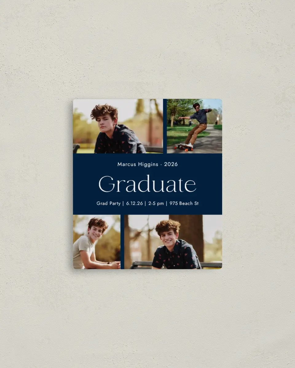 This is a 3½" x 4" Graduation Announcement Magnet called Commencement Collage printed in full color with a Luxe Satin finish