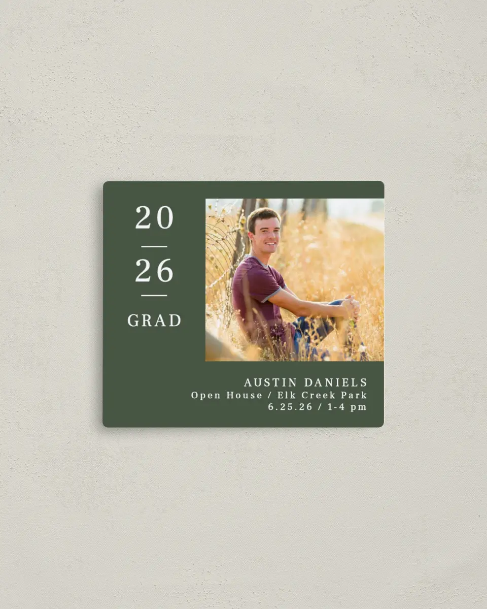 This is a 3½" x 4" Graduation Announcement Magnet called Timeless Graduate printed in full color with a Luxe Satin finish