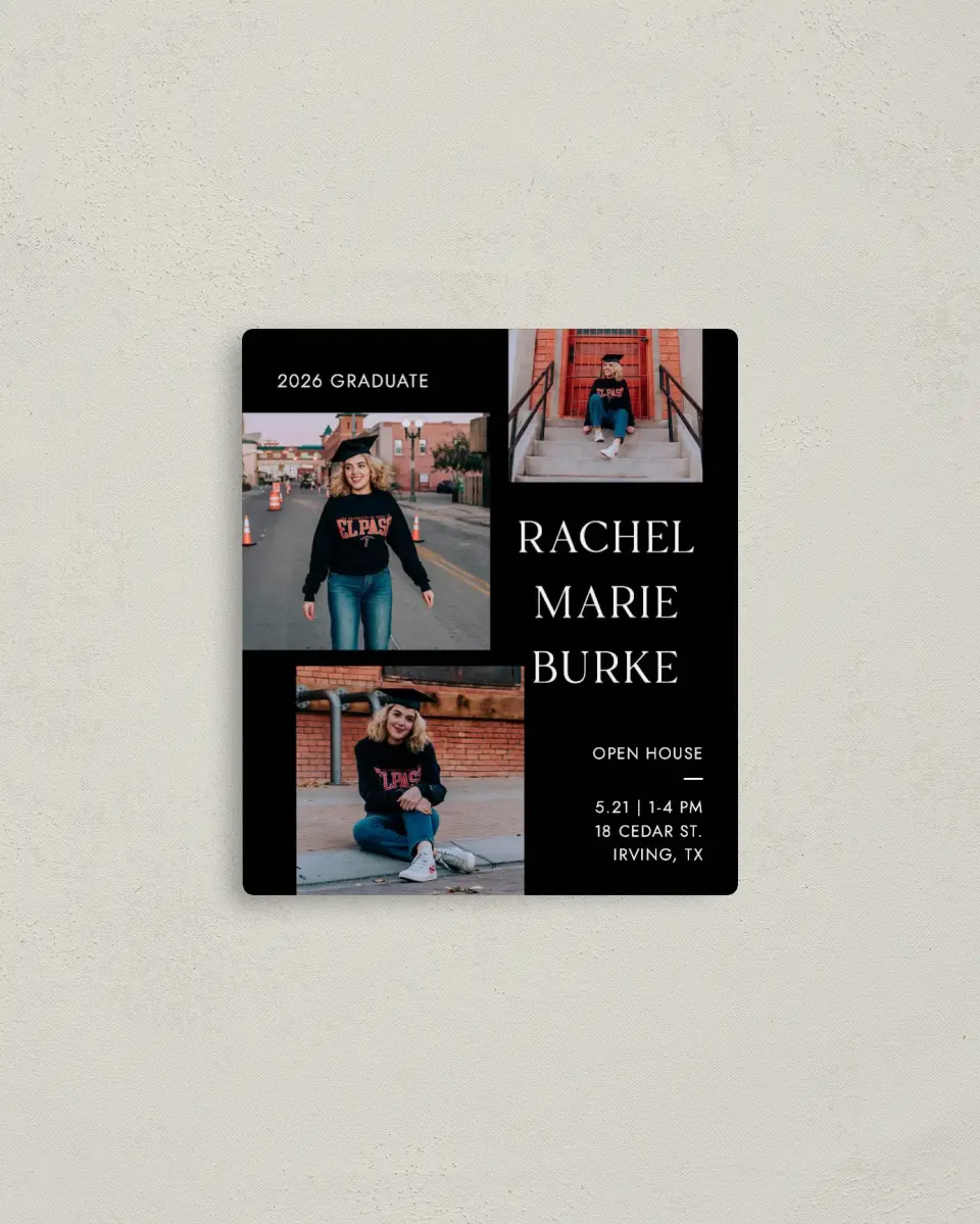 This is a 3½" x 4" Graduation Announcement Magnet called Talented Trio printed in full color with a Luxe Satin finish
