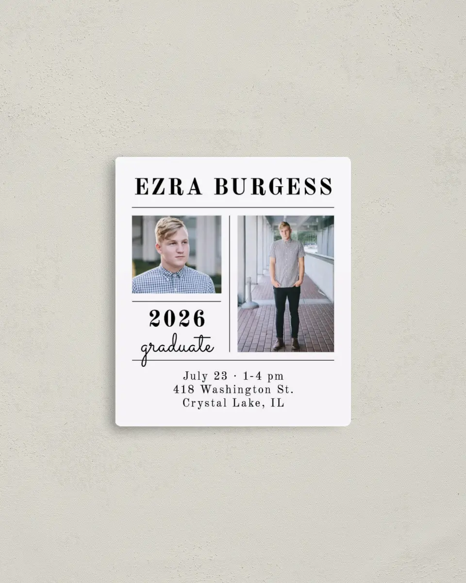 This is a 3½" x 4" Graduation Announcement Magnet called Grand Grid printed in full color with a Luxe Satin finish