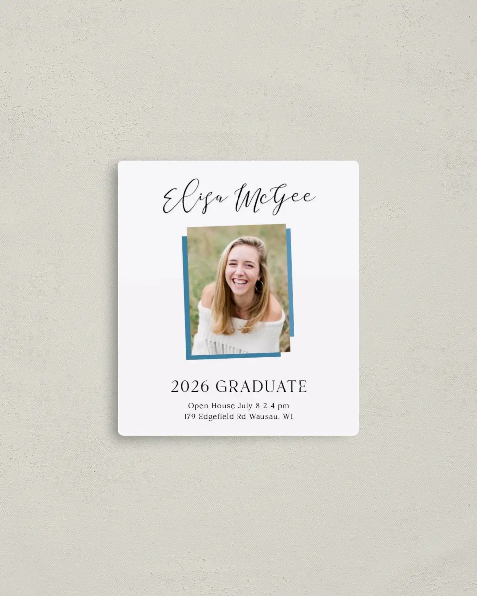 This is a 3½" x 4" Graduation Announcement Magnet called Fearless Five printed in full color with a Luxe Satin finish