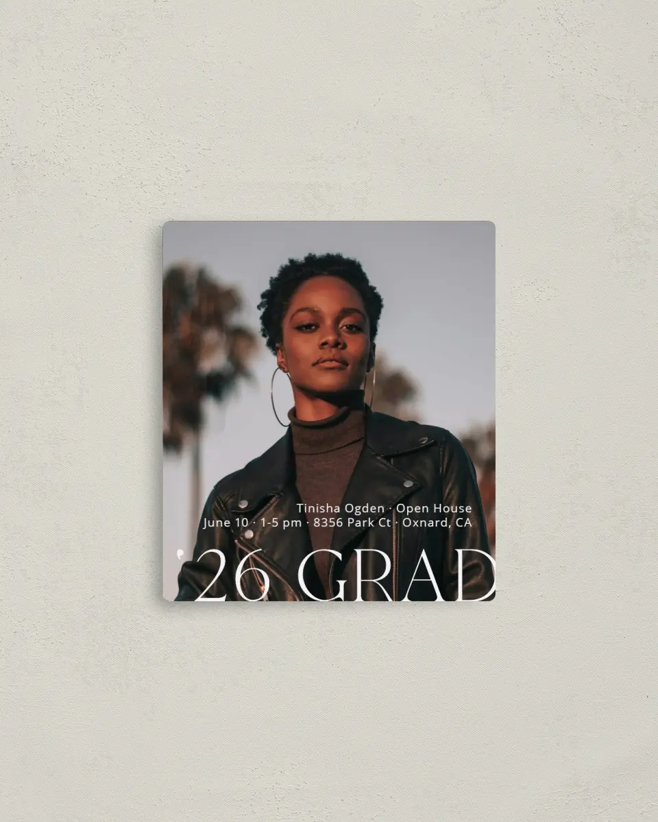 This is a 3½" x 4" Graduation Announcement Magnet called Cool Confidence printed in full color with a Luxe Satin finish