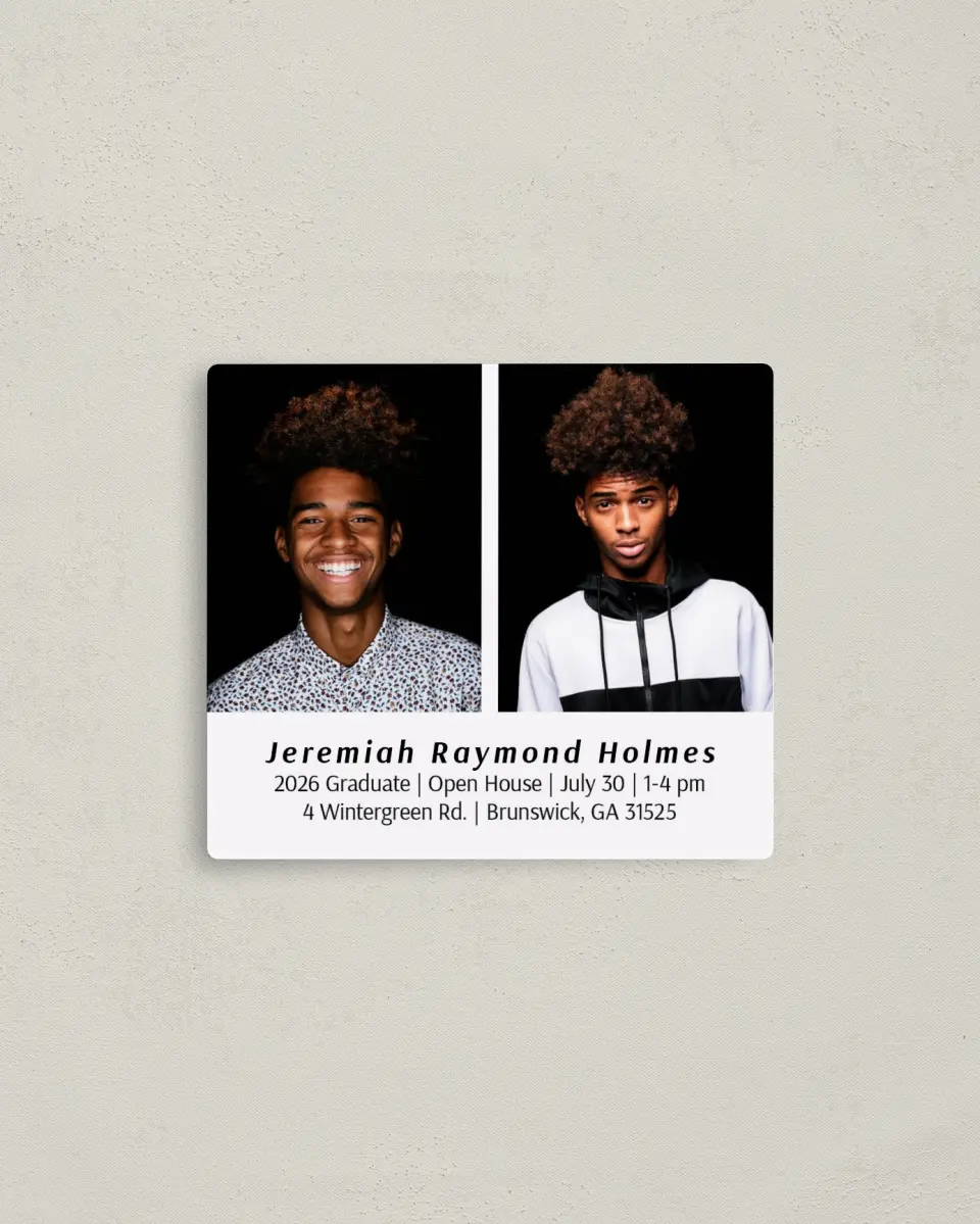 This is a 3½" x 4" Graduation Announcement Magnet called Great Name printed in full color with a Luxe Satin finish