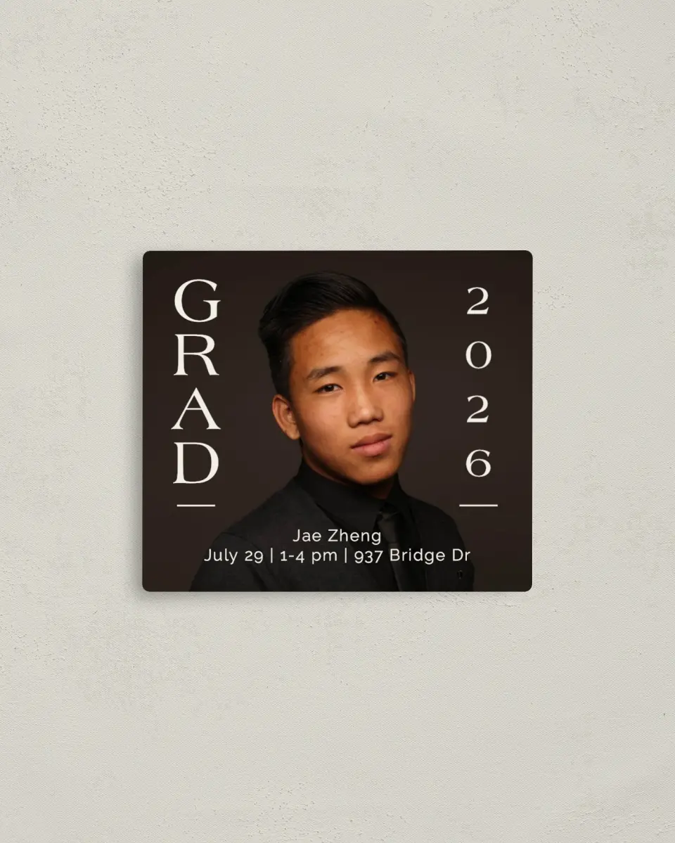 This is a 3½" x 4" Graduation Announcement Magnet called Grand Milestone printed in full color with a Luxe Satin finish