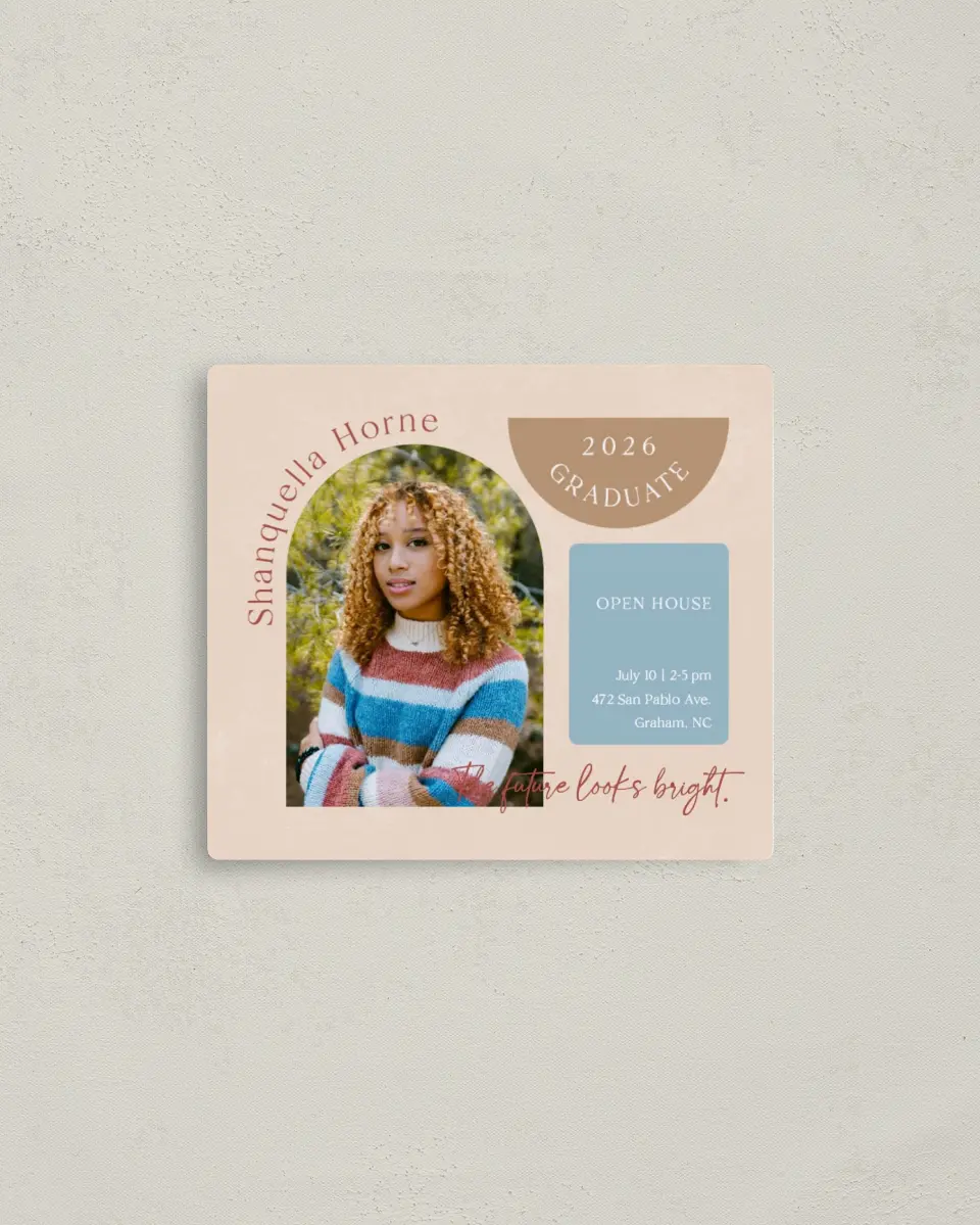 This is a 3½" x 4" Graduation Announcement Magnet called Scholarly Shapes printed in full color with a Luxe Satin finish