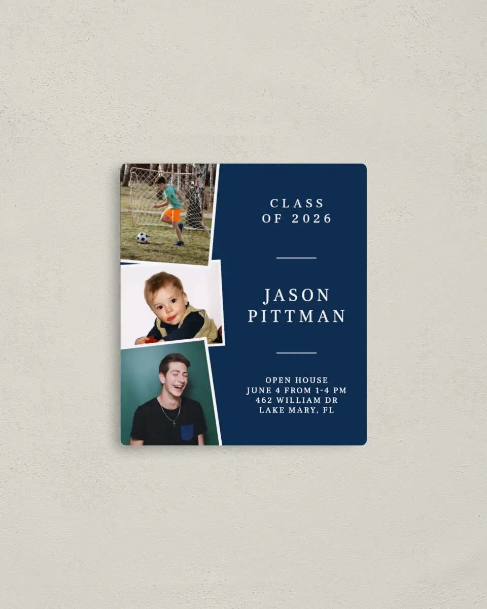 This is a 3½" x 4" Graduation Announcement Magnet called Through the Years printed in full color with a Luxe Satin finish