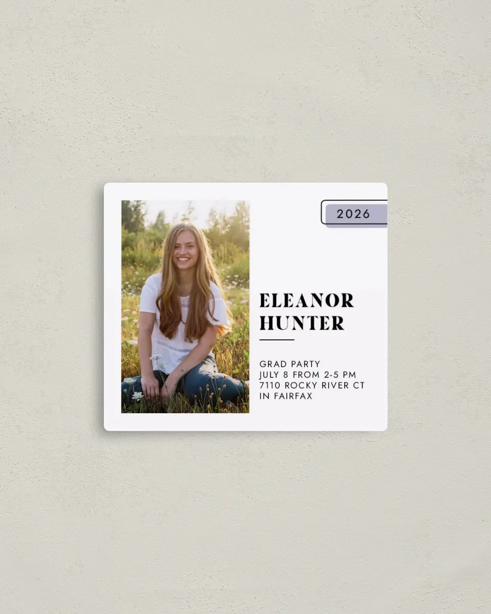 This is a 3½" x 4" Graduation Announcement Magnet called Fresh Start printed in full color with a Luxe Satin finish