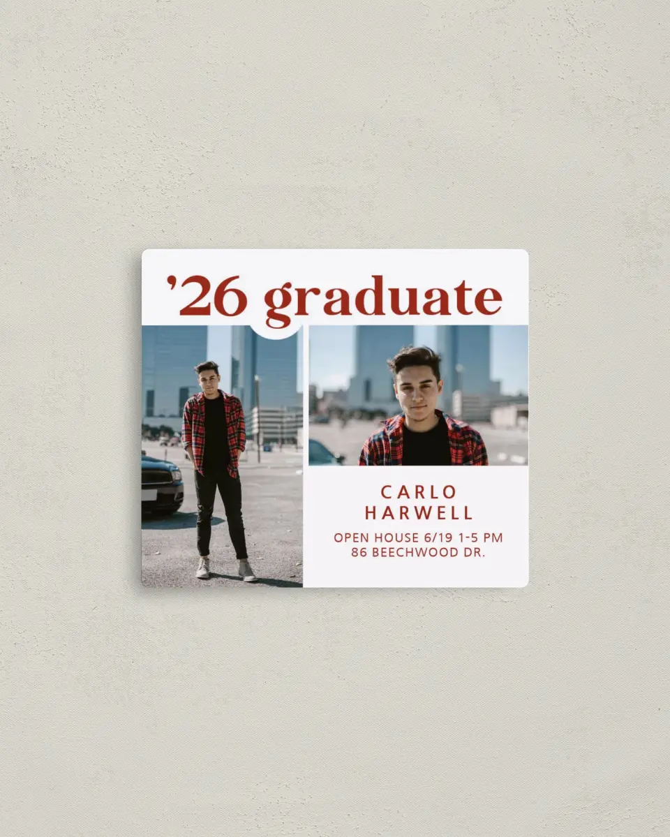 This is a 3½" x 4" Graduation Announcement Magnet called Daring Grad printed in full color with a Luxe Satin finish
