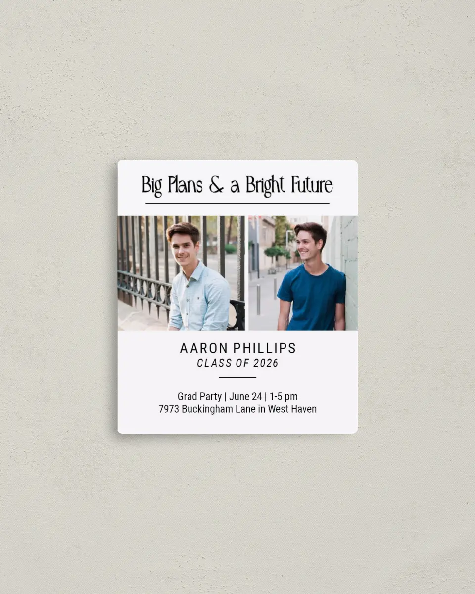 This is a 3½" x 4" Graduation Announcement Magnet called Proud Prestige printed in full color with a Luxe Satin finish