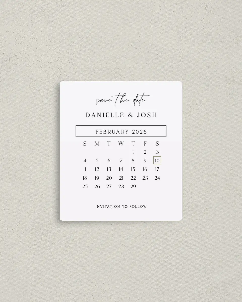 This is a 3½" x 4" Save the Date Magnet called Date Capture printed in full color with a Luxe Satin finish