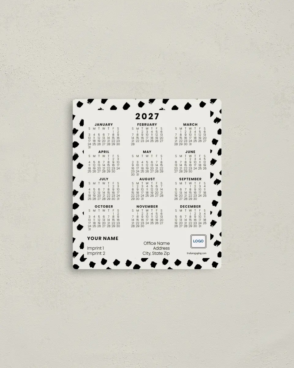 This is a 3½" x 4" Full Magnet Calendar called Chic Spots printed in full color with a Standard Gloss finish