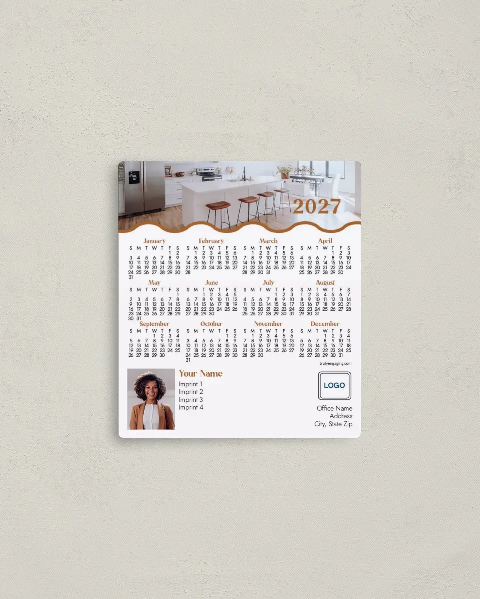 This is a 3½" x 4" Full Magnet Calendar called Wavy Kitchen printed in full color with a Standard Gloss finish