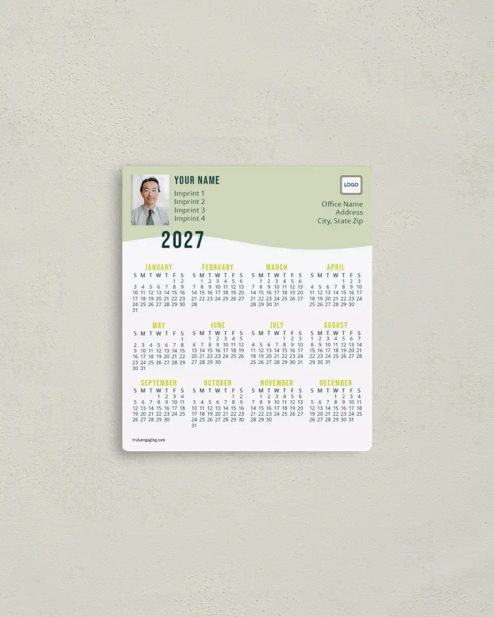 This is a 3½" x 4" Full Magnet Calendar called Clean Contour printed in full color with a Standard Gloss finish