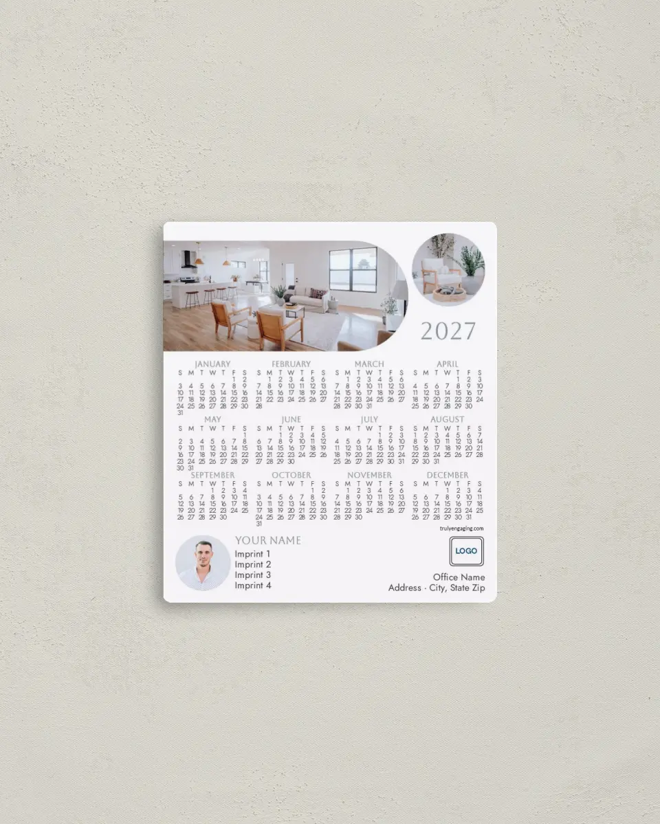 This is a 3½" x 4" Full Magnet Calendar called Shapely Home printed in full color with a Standard Gloss finish