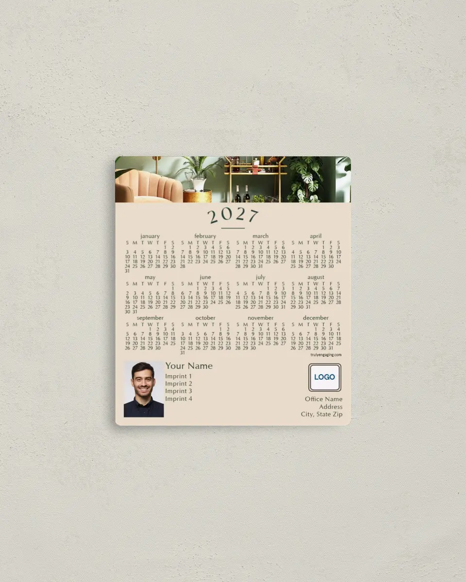 This is a 3½" x 4" Full Magnet Calendar called Swanky Style printed in full color with a Standard Gloss finish